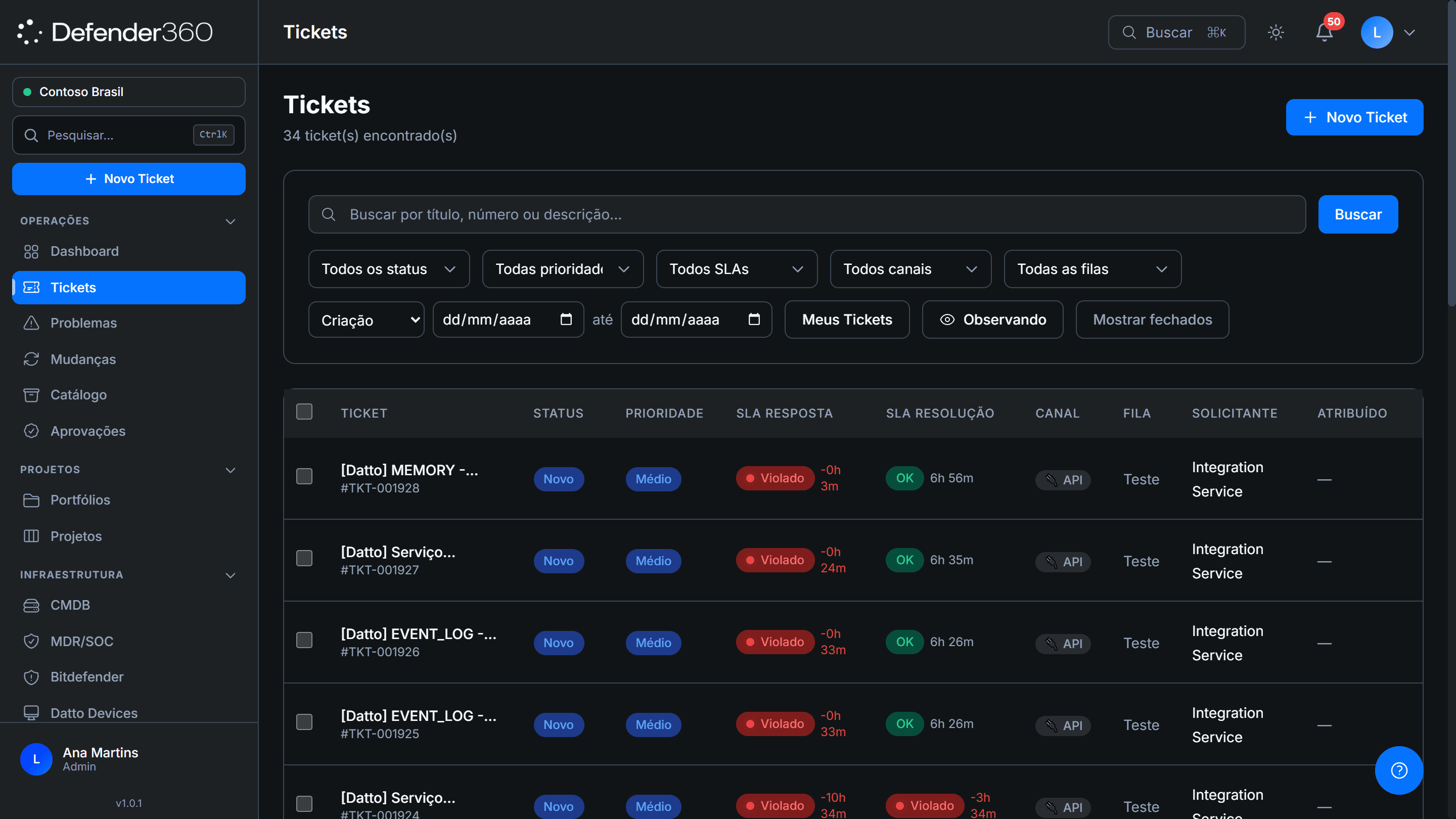 Tickets & Incidents — Defender360 ITSM