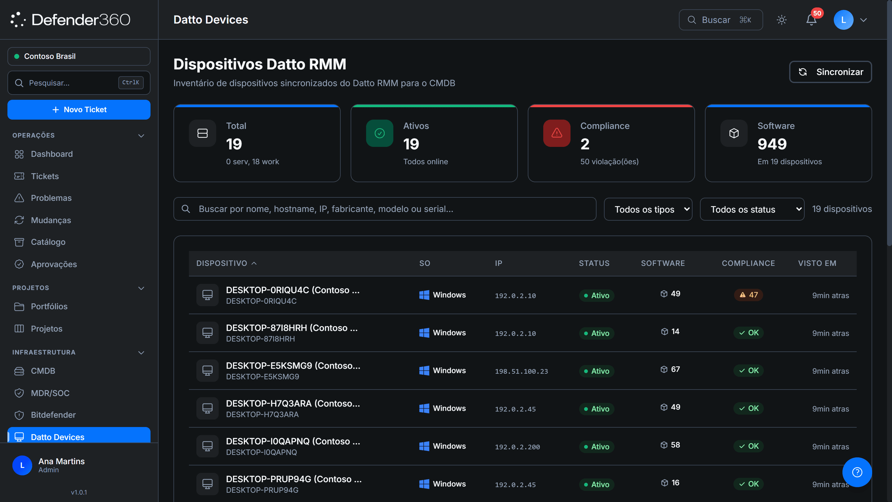 RMM connecté au support