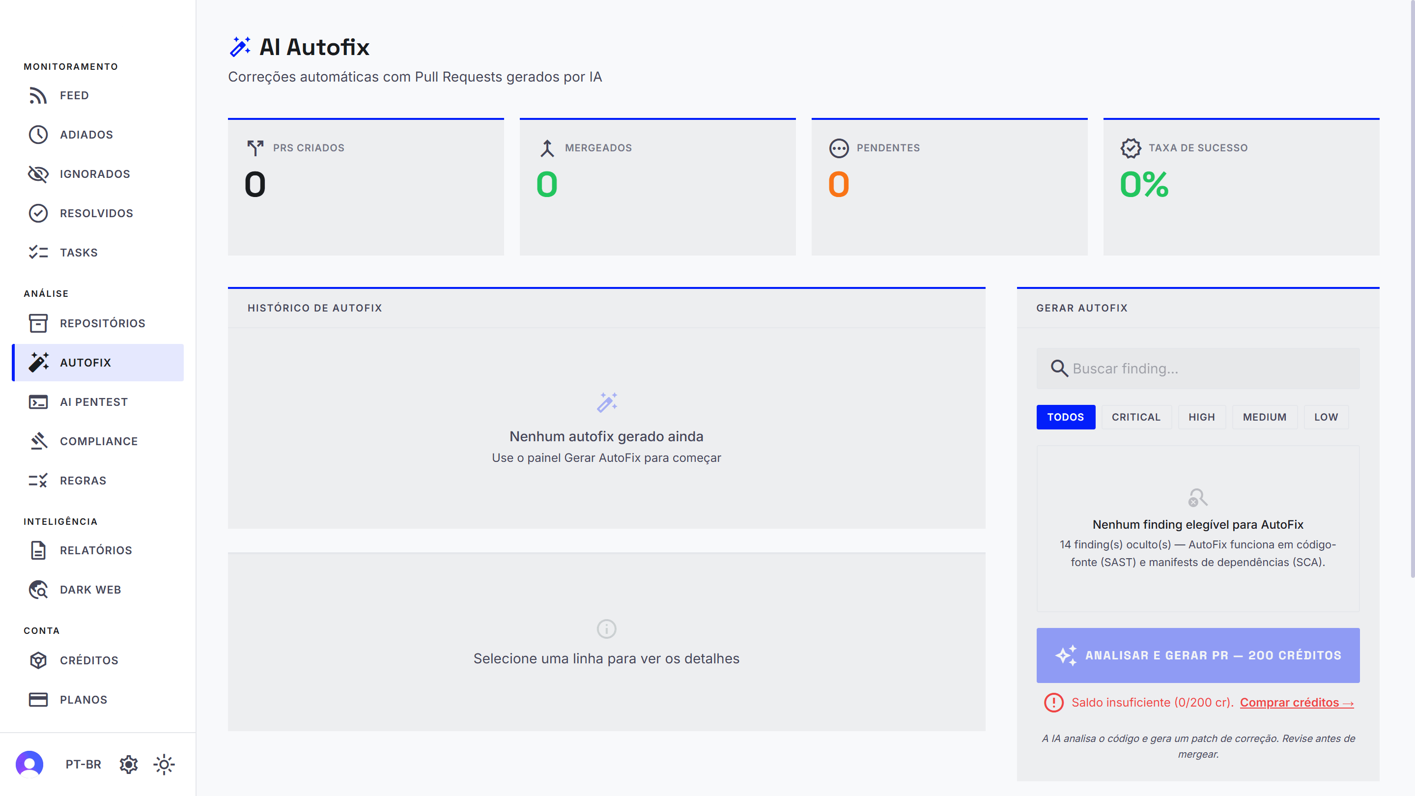 Tableau de bord Defender360 Security Scan AI