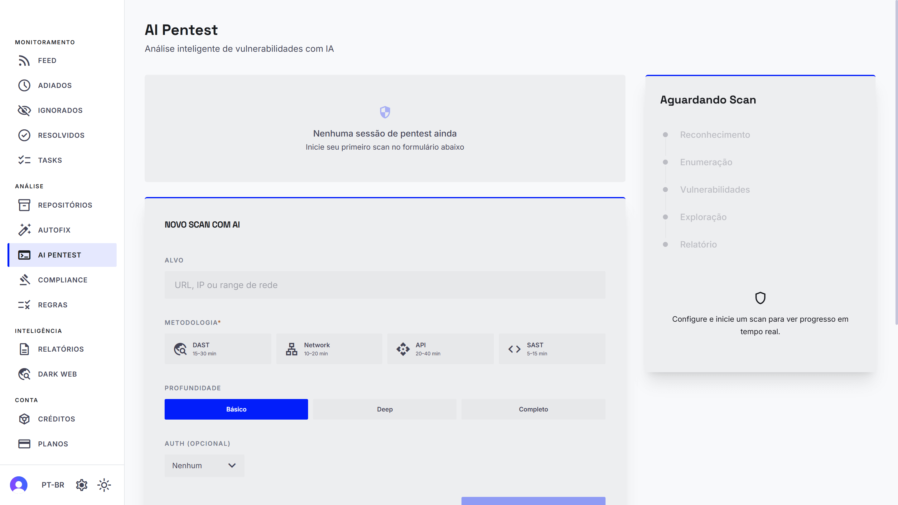 Tableau de bord Defender360 Security Scan AI